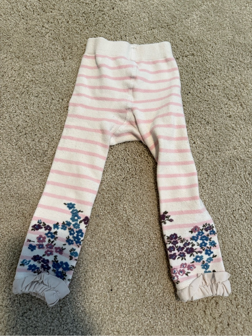 Ruffle Butts Pink and White Striped Floral Ruffle Cuff Leggings 12-24m